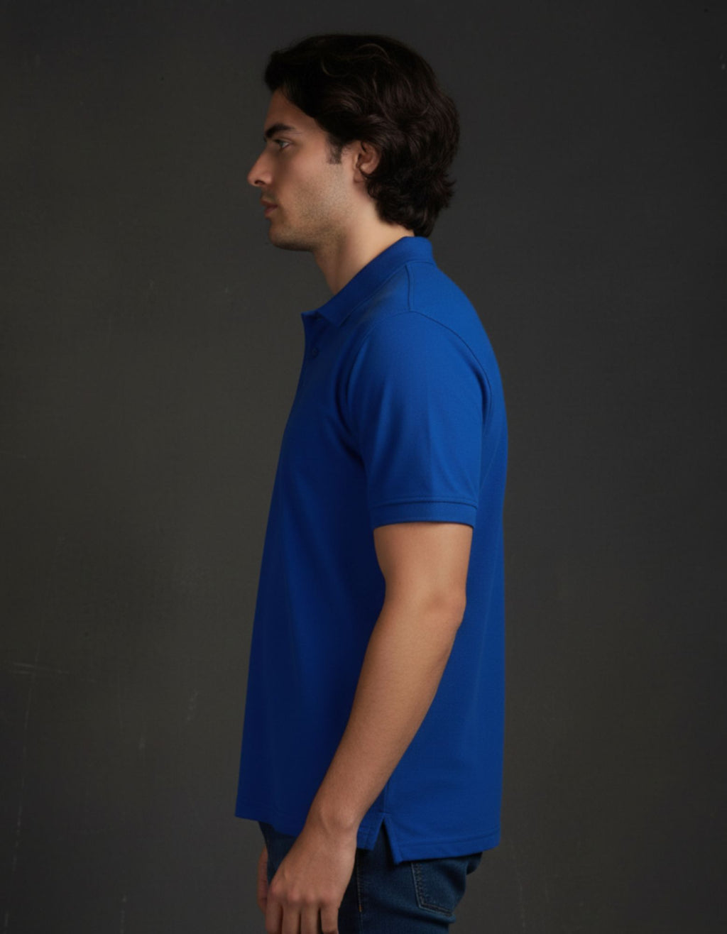 Classic Polo Tee Royal Blue Men Left Side View – Premium Cotton Polo T-Shirt