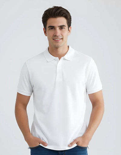 Classic Polo Tee White Men Front – Premium Cotton Polo T-Shirt