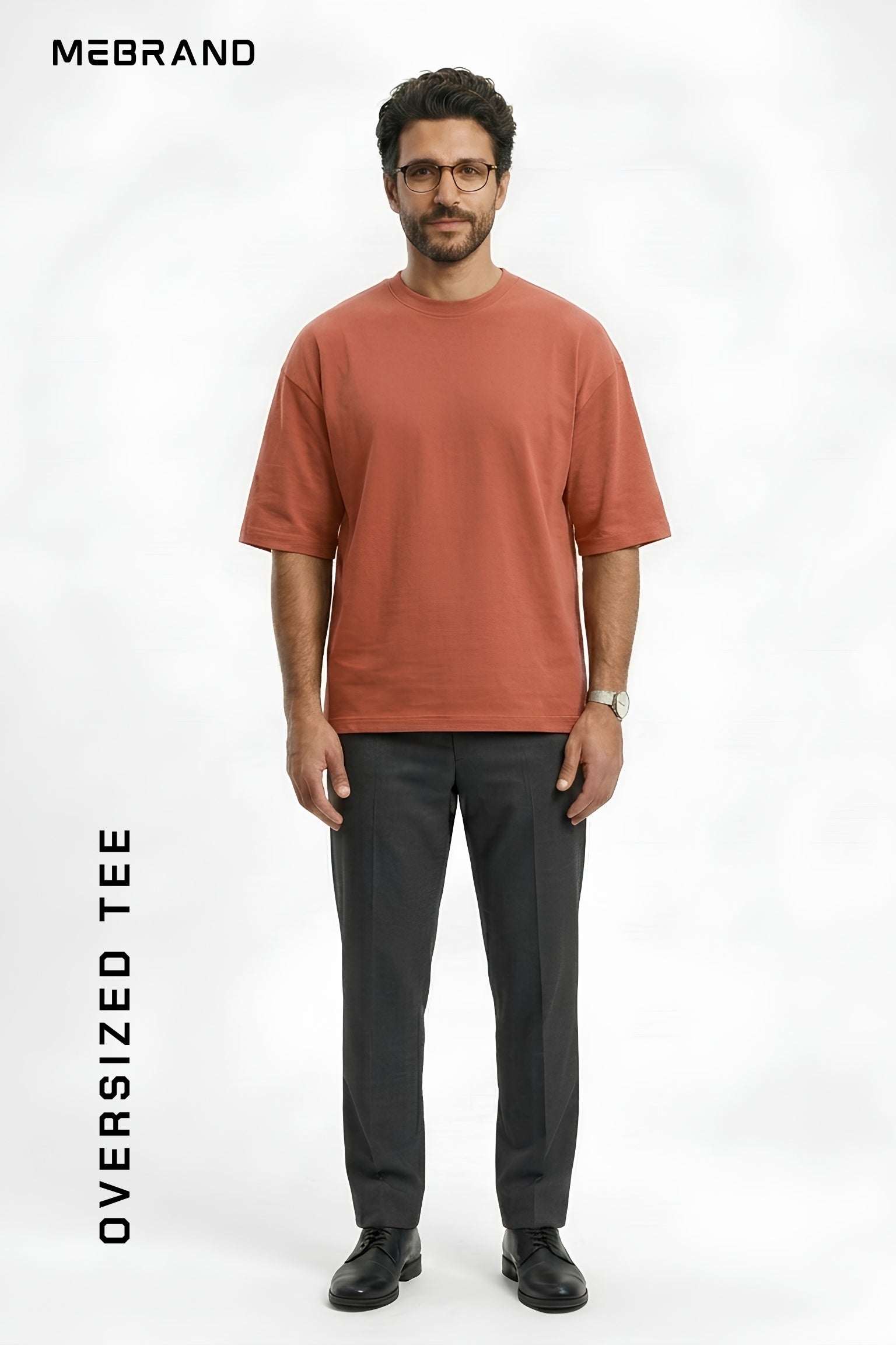 Coral Core Edition oversized tee in premium cotton by MEBRAND front view 1