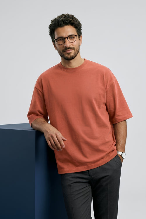 Coral Core Edition oversized tee in premium cotton by MEBRAND front view 2