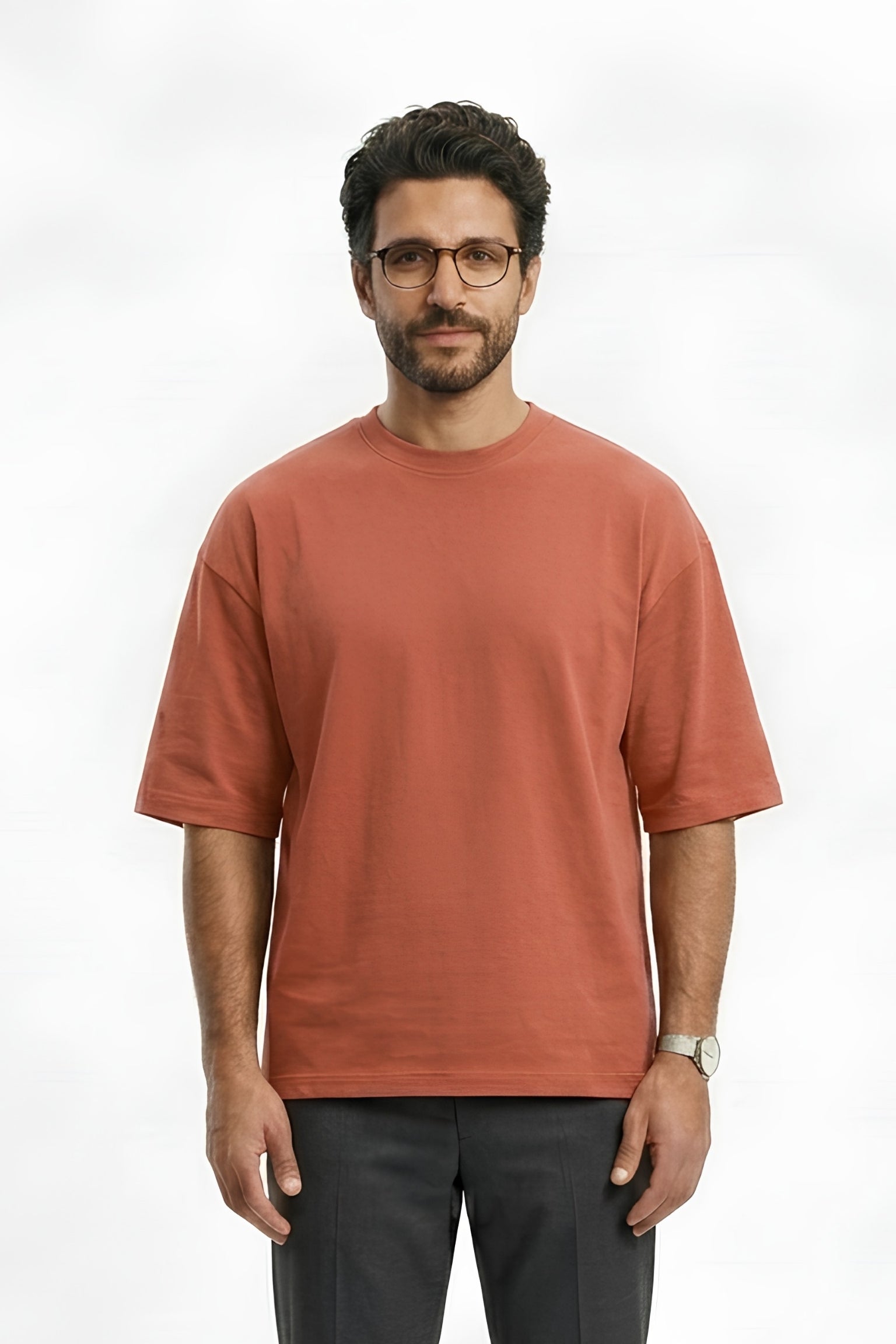 Coral Core Edition oversized tee in premium cotton by MEBRAND front view 3