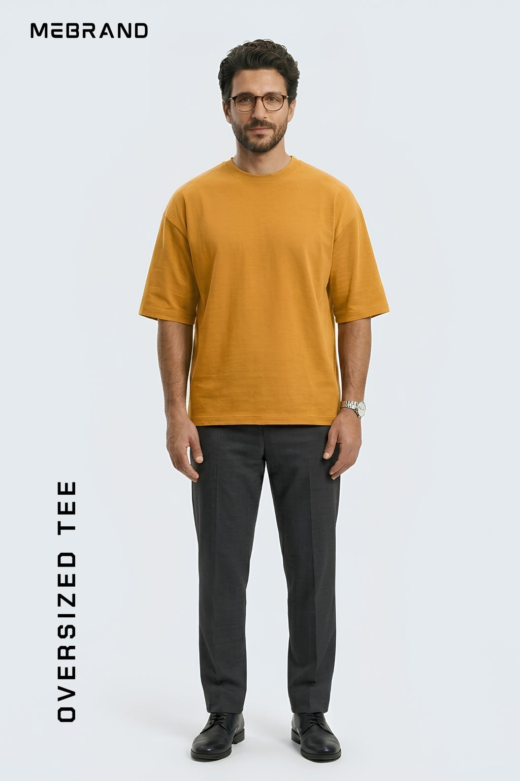 Golden Yellow Core Edition oversized tee in premium cotton by MEBRAND front view 1