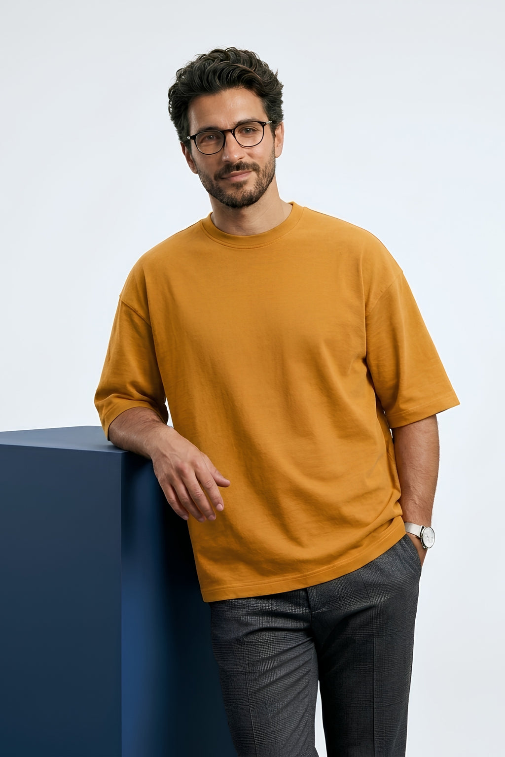 Golden Yellow Core Edition oversized tee in premium cotton by MEBRAND front view 2