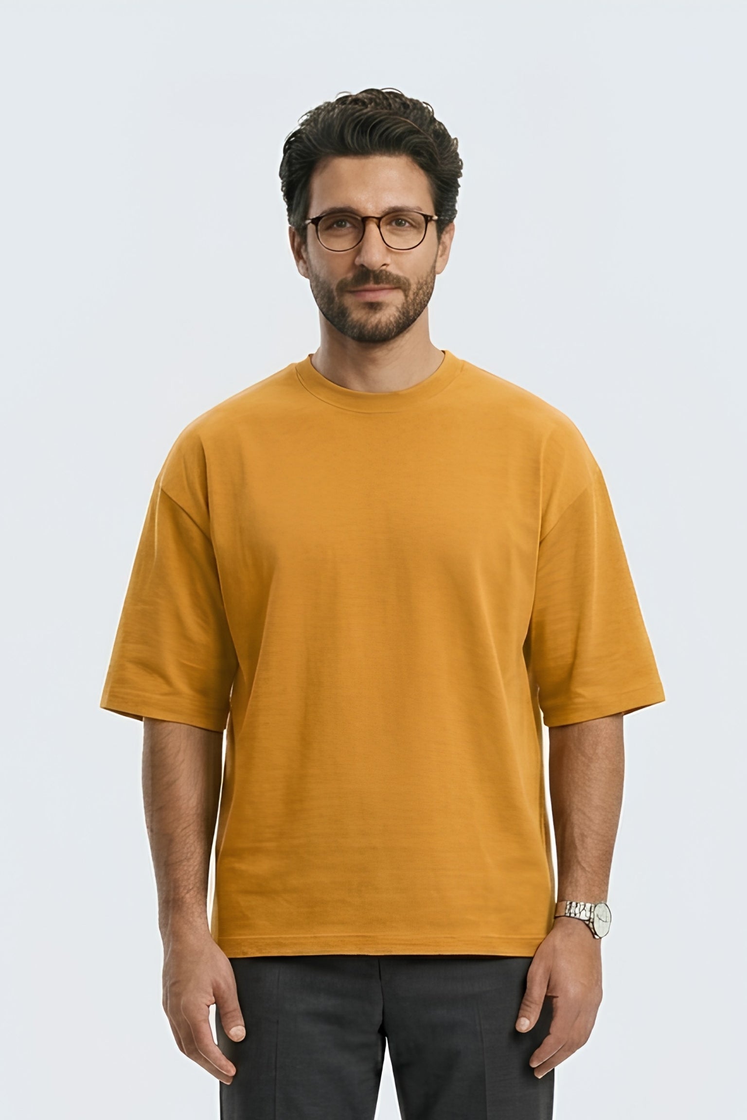 Golden Yellow Core Edition oversized tee in premium cotton by MEBRAND front view 3