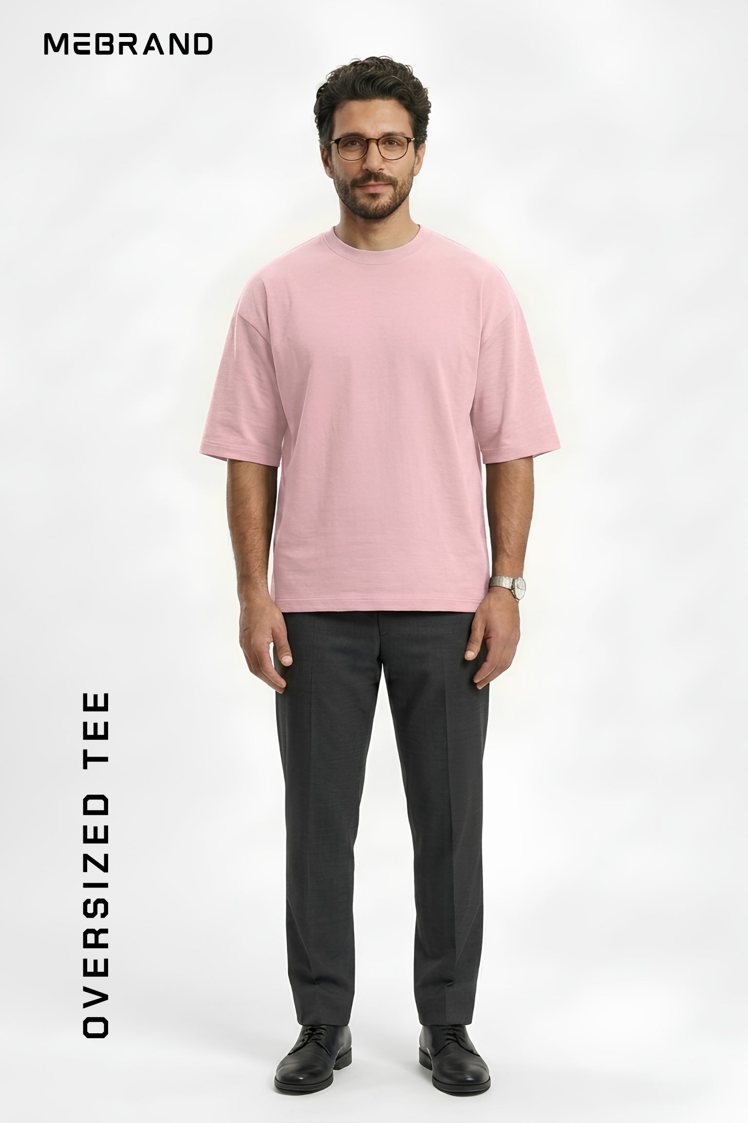 Light Pink Core Edition oversized tee in premium cotton by MEBRAND front view 1
