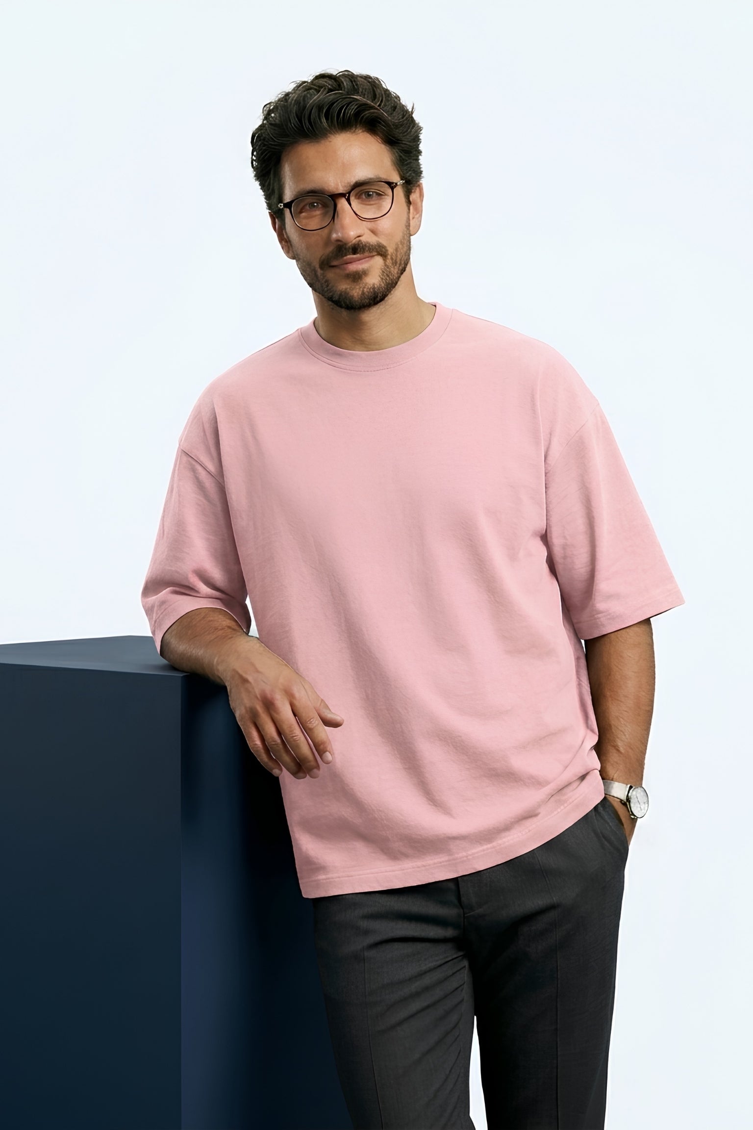 Light Pink Core Edition oversized tee in premium cotton by MEBRAND front view 2