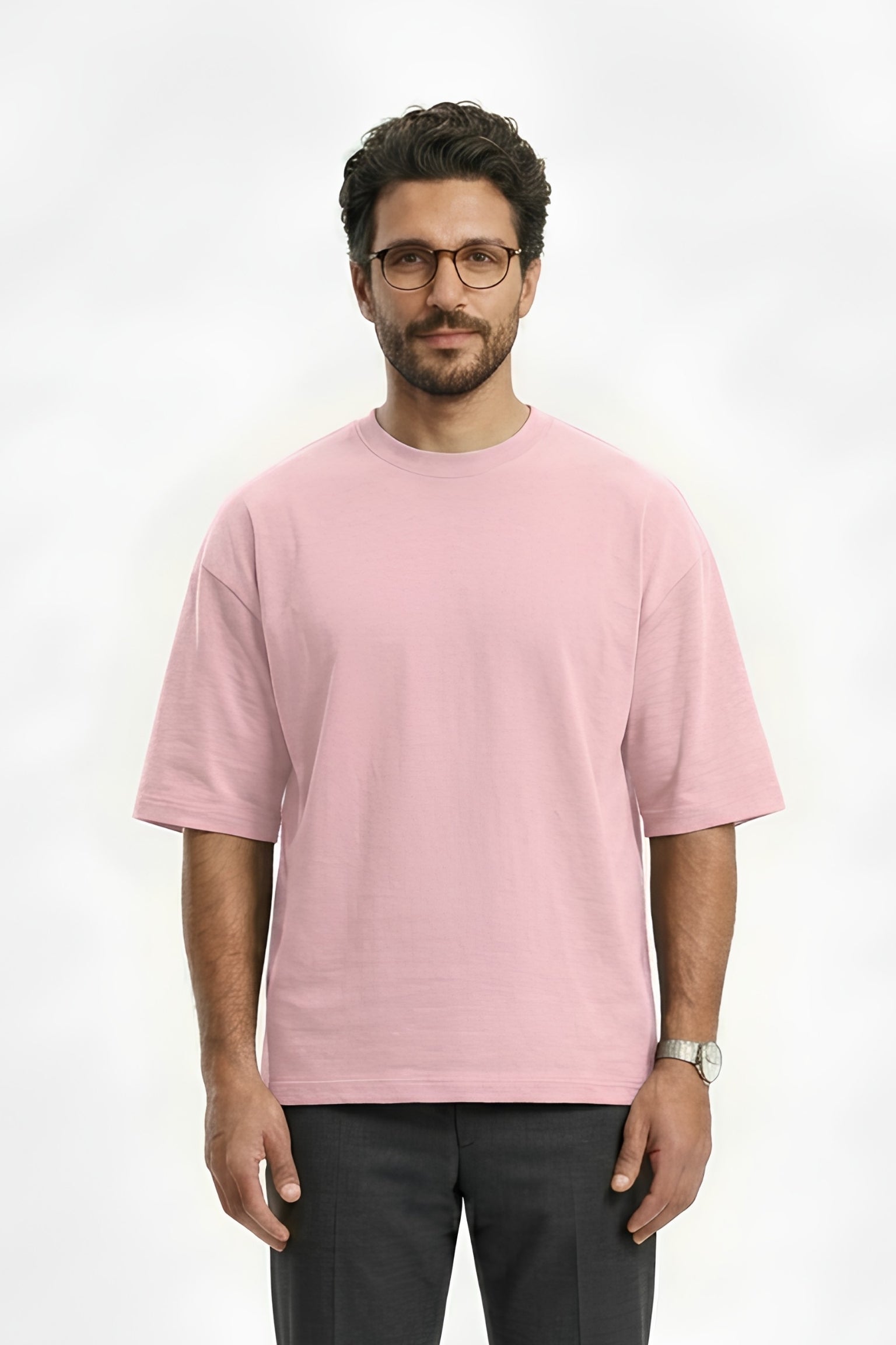 Light Pink Core Edition oversized tee in premium cotton by MEBRAND front view 3