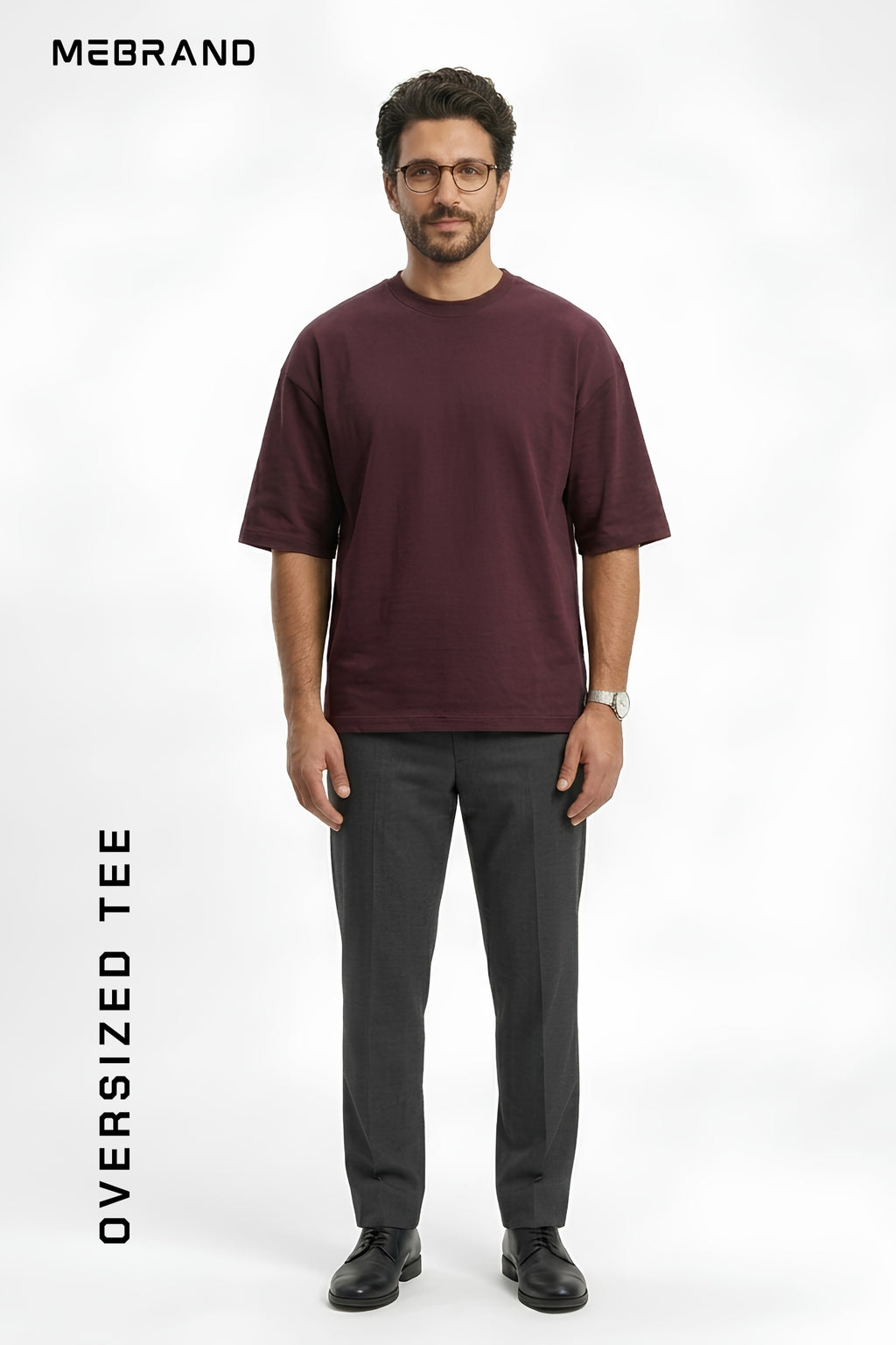 Maroon Core Edition oversized tee in premium cotton by MEBRAND front view 1