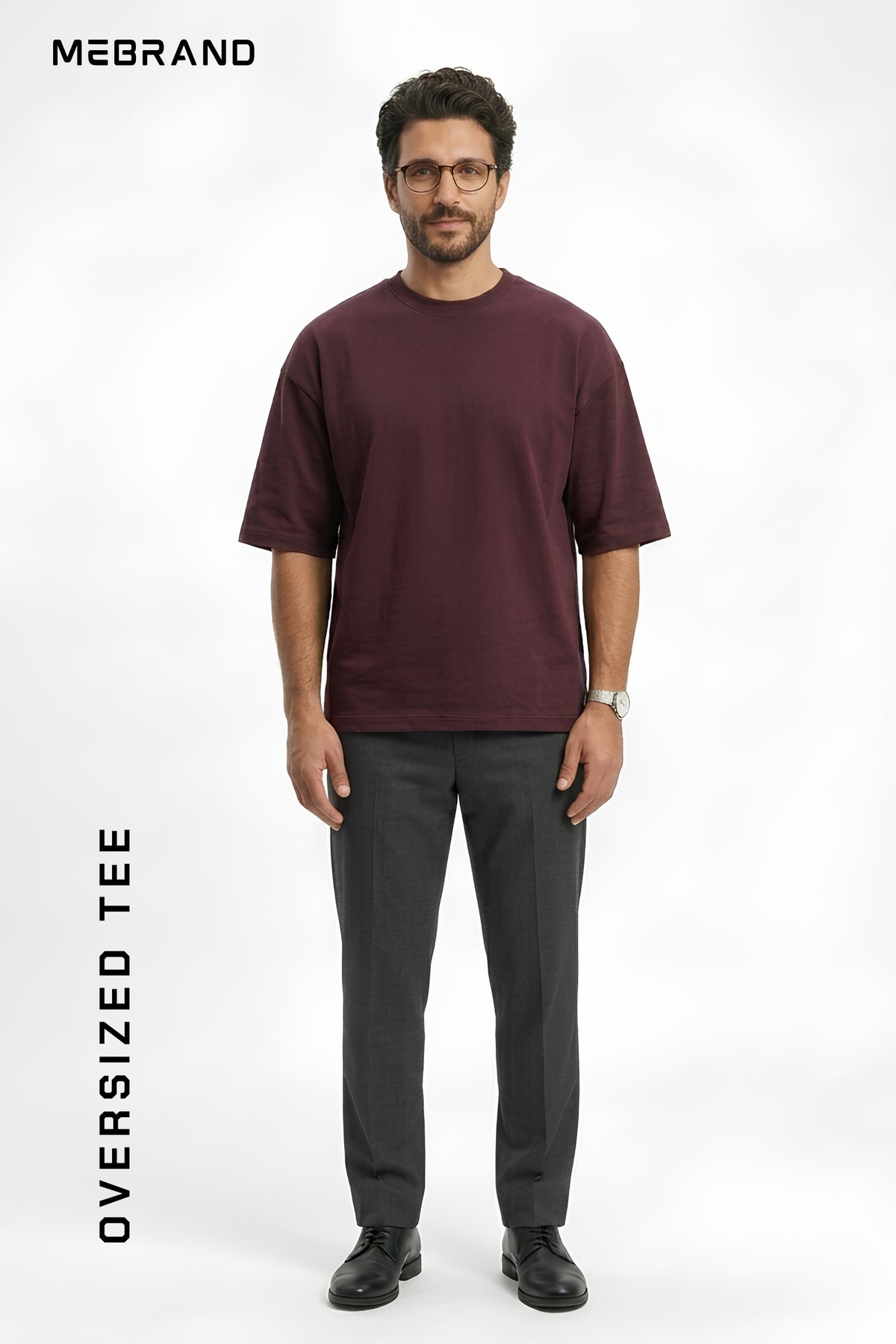 Maroon Core Edition oversized tee in premium cotton by MEBRAND front view 1