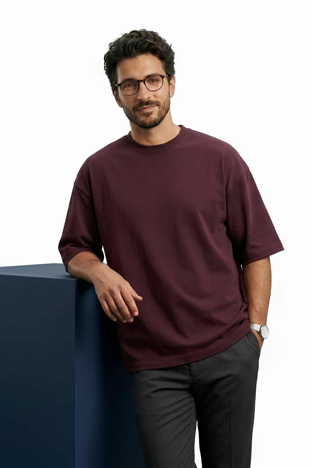 Maroon Core Edition oversized tee in premium cotton by MEBRAND front view 2