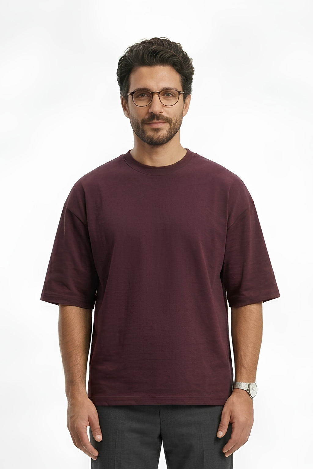 Maroon Core Edition oversized tee in premium cotton by MEBRAND front view 3