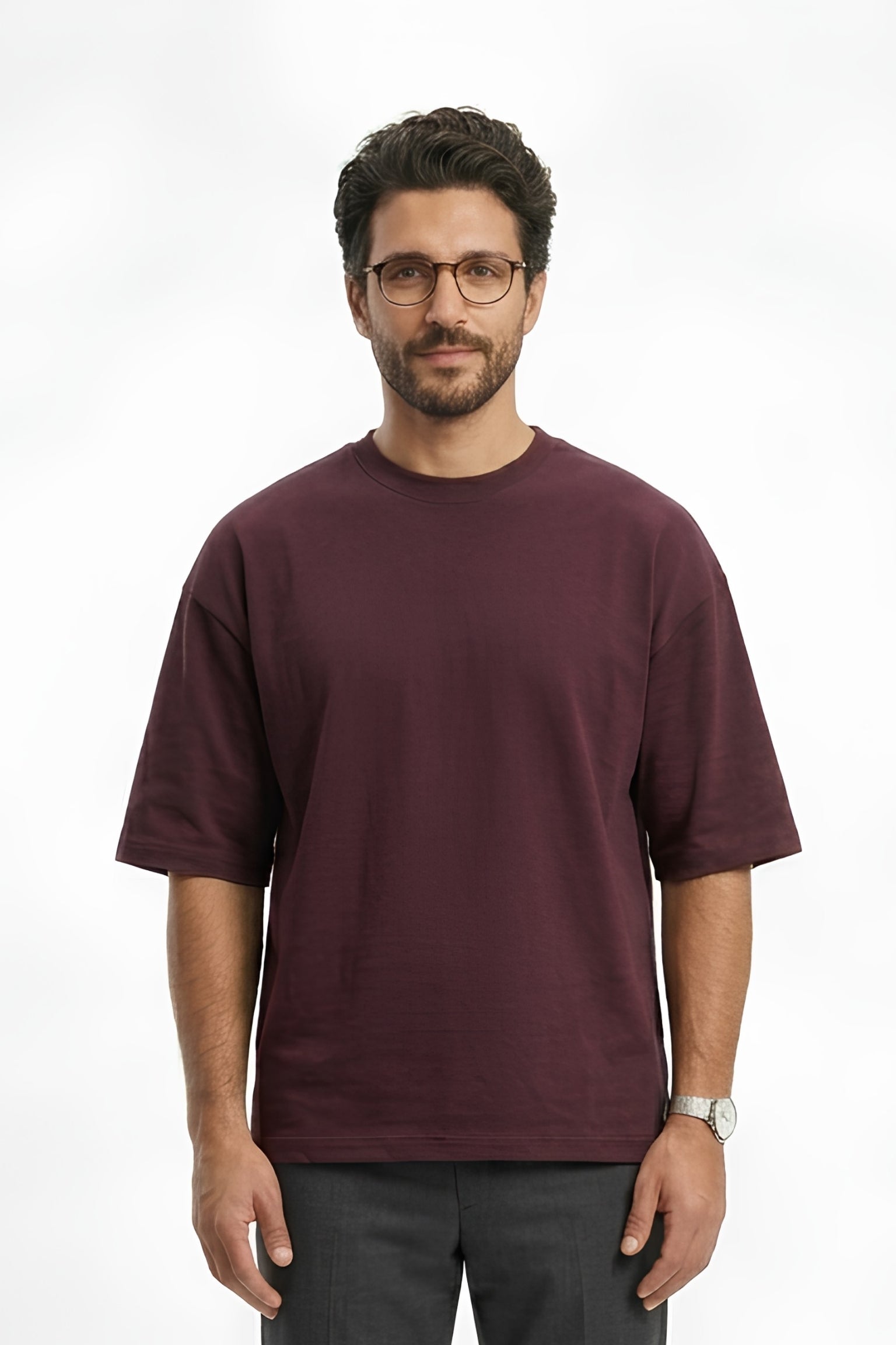 Maroon Core Edition oversized tee in premium cotton by MEBRAND front view 3