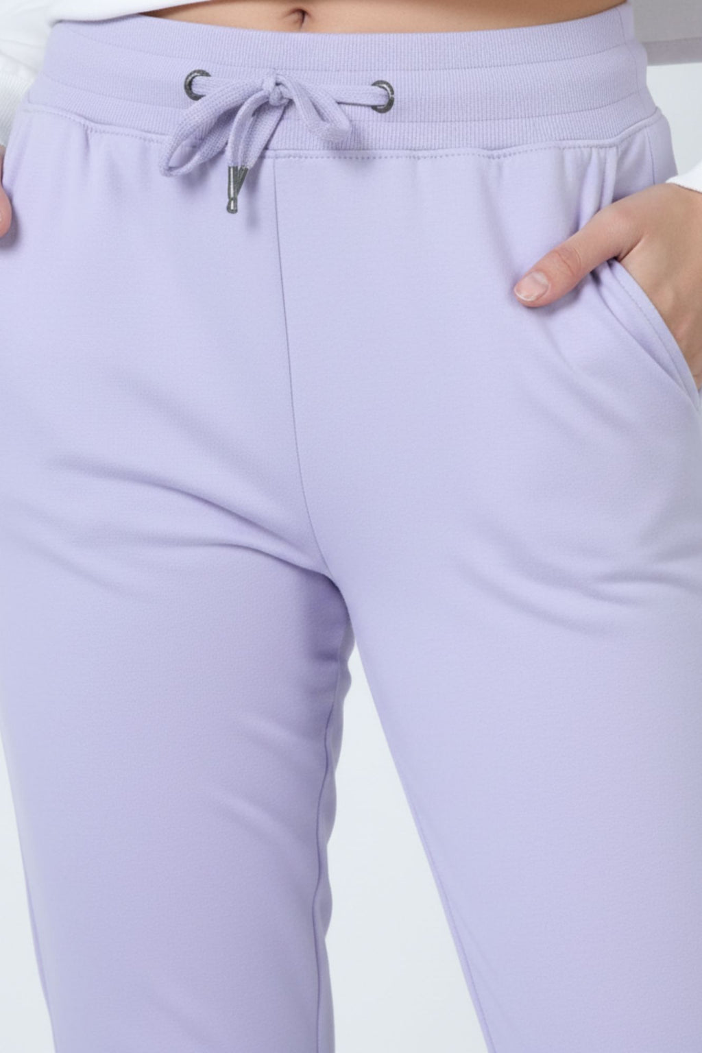 Close-up of lavender joggers waistband – Mebrand Active Bloom women’s joggers