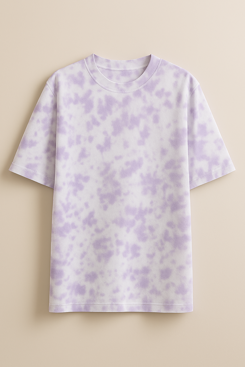 Front view of Mebrand Bloom white lavender tie-dye oversized t-shirt