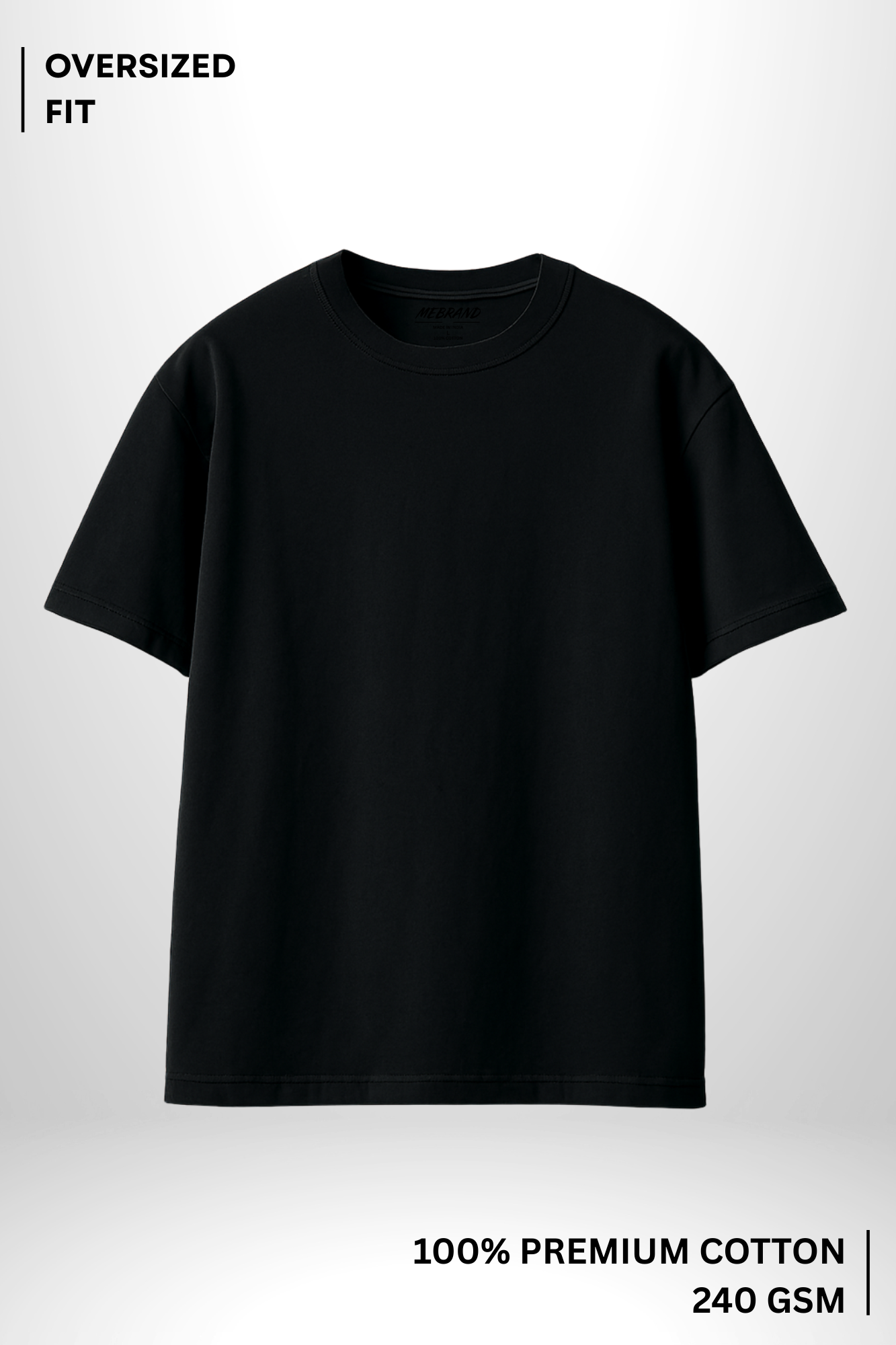 Mebrand Oversized Luxe Black T-Shirt – Unisex Oversized Fit, 100% Cotton