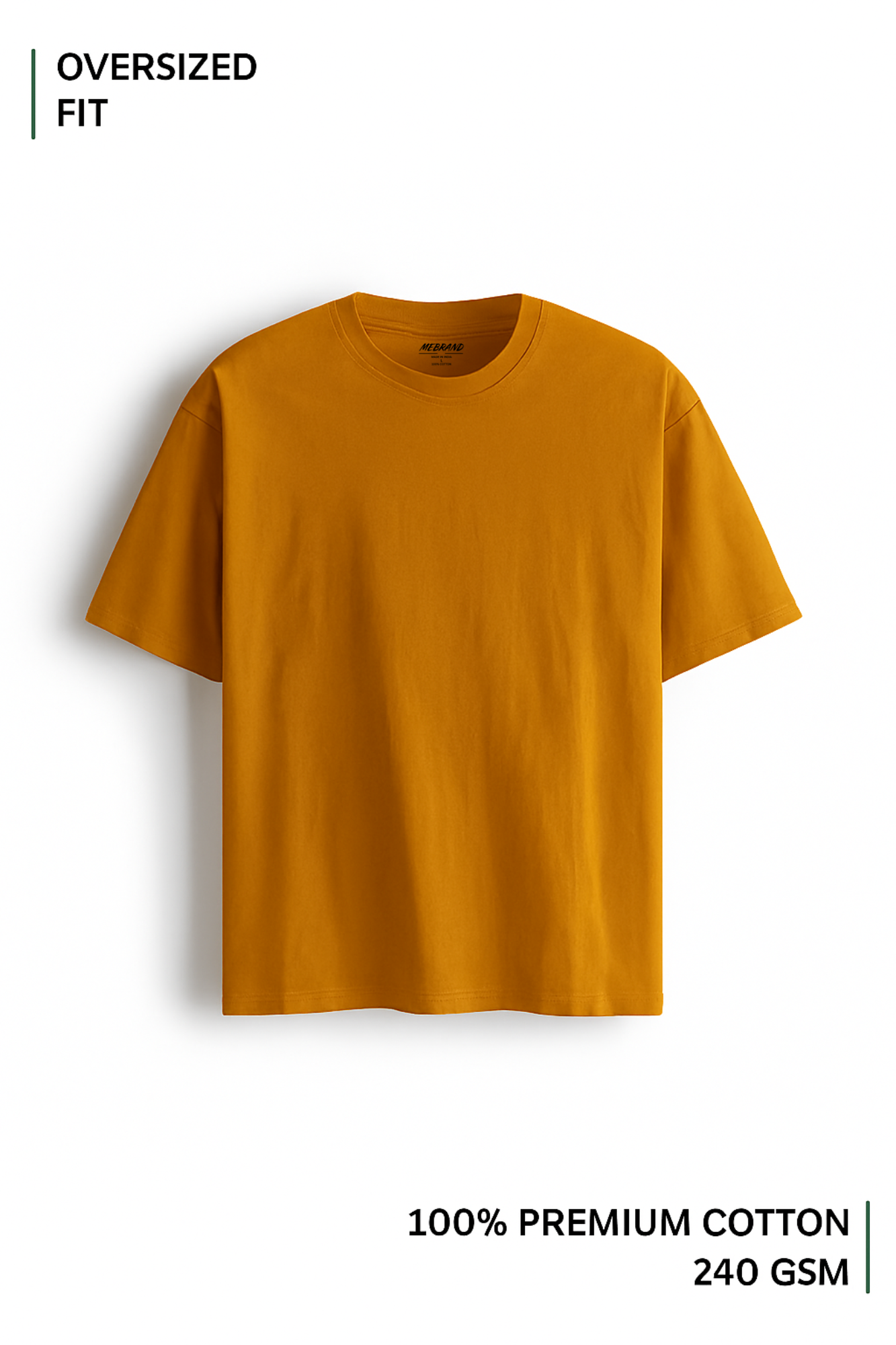 Mebrand Oversized Luxe Mustard Yellow T-Shirt – Unisex Oversized Fit, 100% Cotton