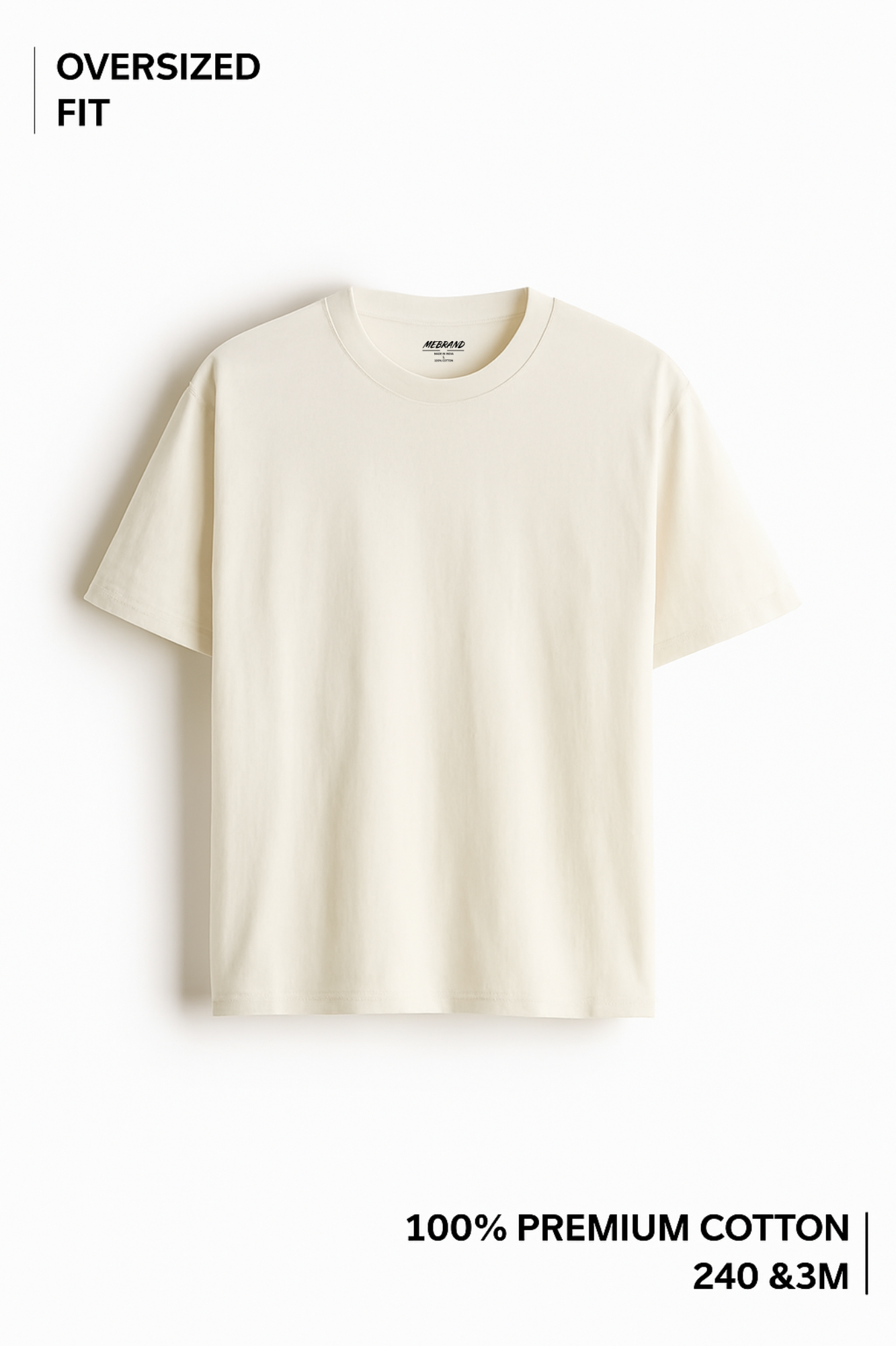 Mebrand Oversized Luxe Off White T-Shirt – Unisex Oversized Fit, 100% Cotton
