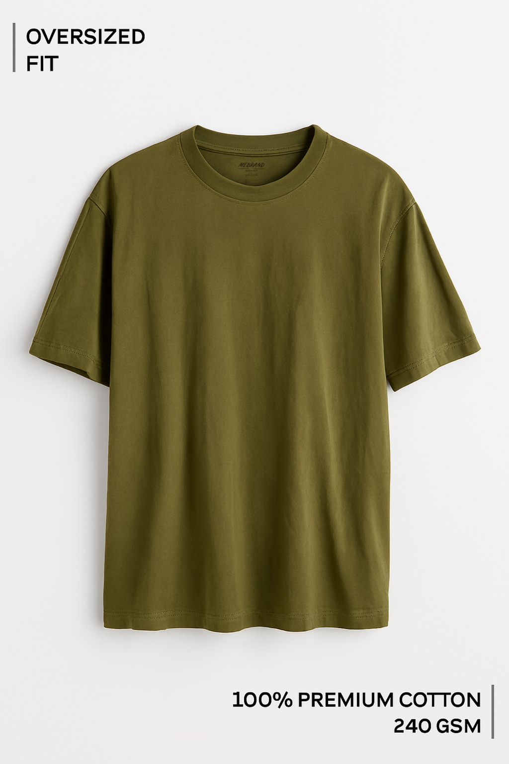 Mebrand Oversized Luxe Olive Green T-Shirt – Unisex Oversized Fit, 100% Cotton