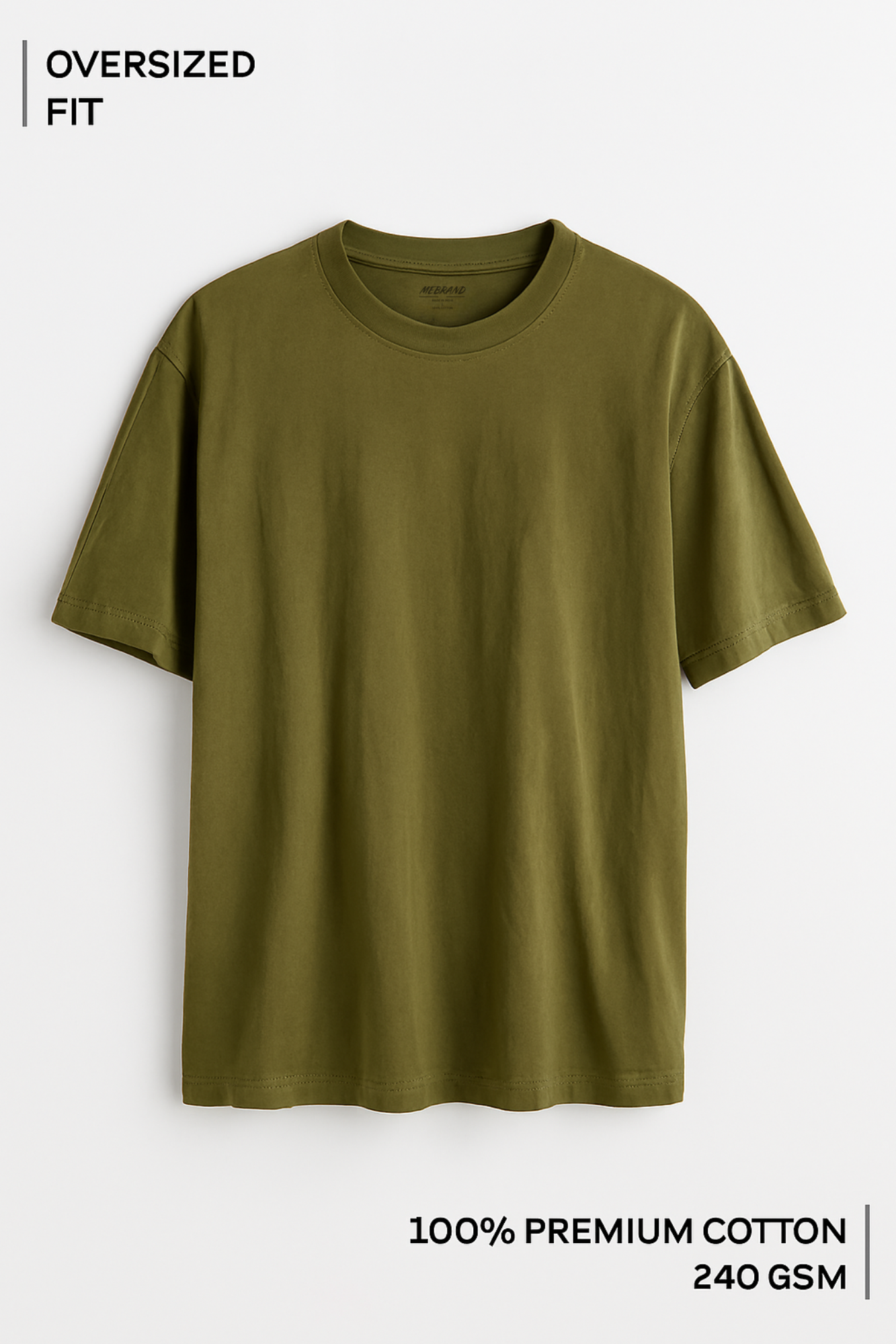 Mebrand Oversized Luxe Olive Green T-Shirt – Unisex Oversized Fit, 100% Cotton