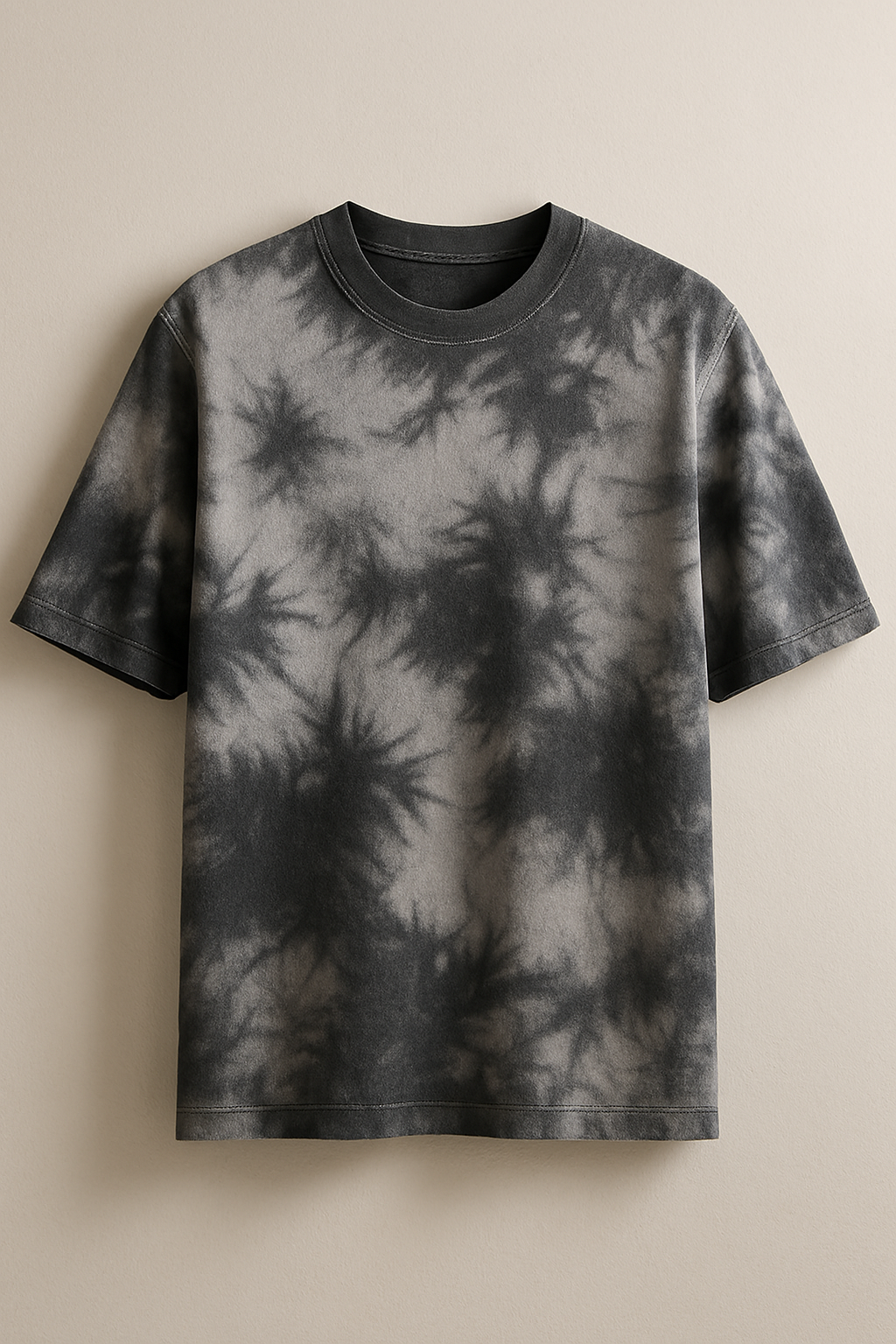 Front view of Mebrand Smoke white black tie-dye oversized t-shirt