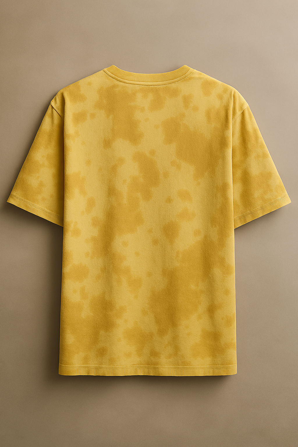 Back view of Mebrand solar yellow tie-dye oversized t-shirt