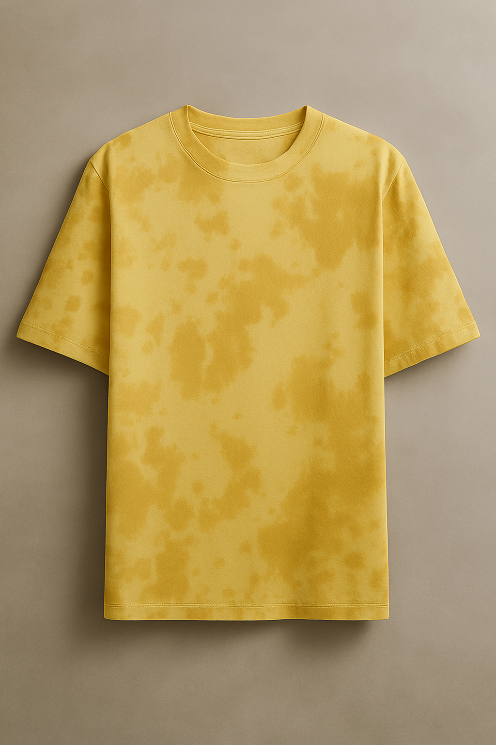 Front view of Mebrand solar yellow tie-dye oversized t-shirt
