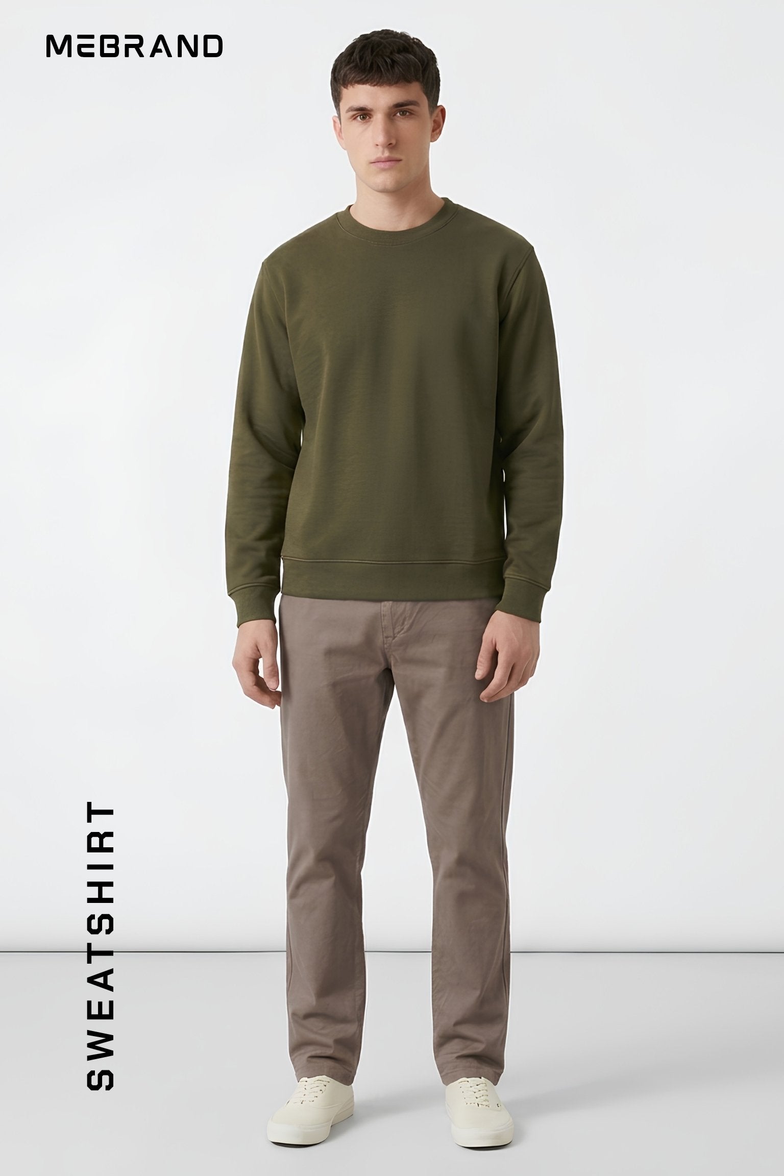Olive Green core edition sweatshirt in premium cotton by MEBRAND front view 1