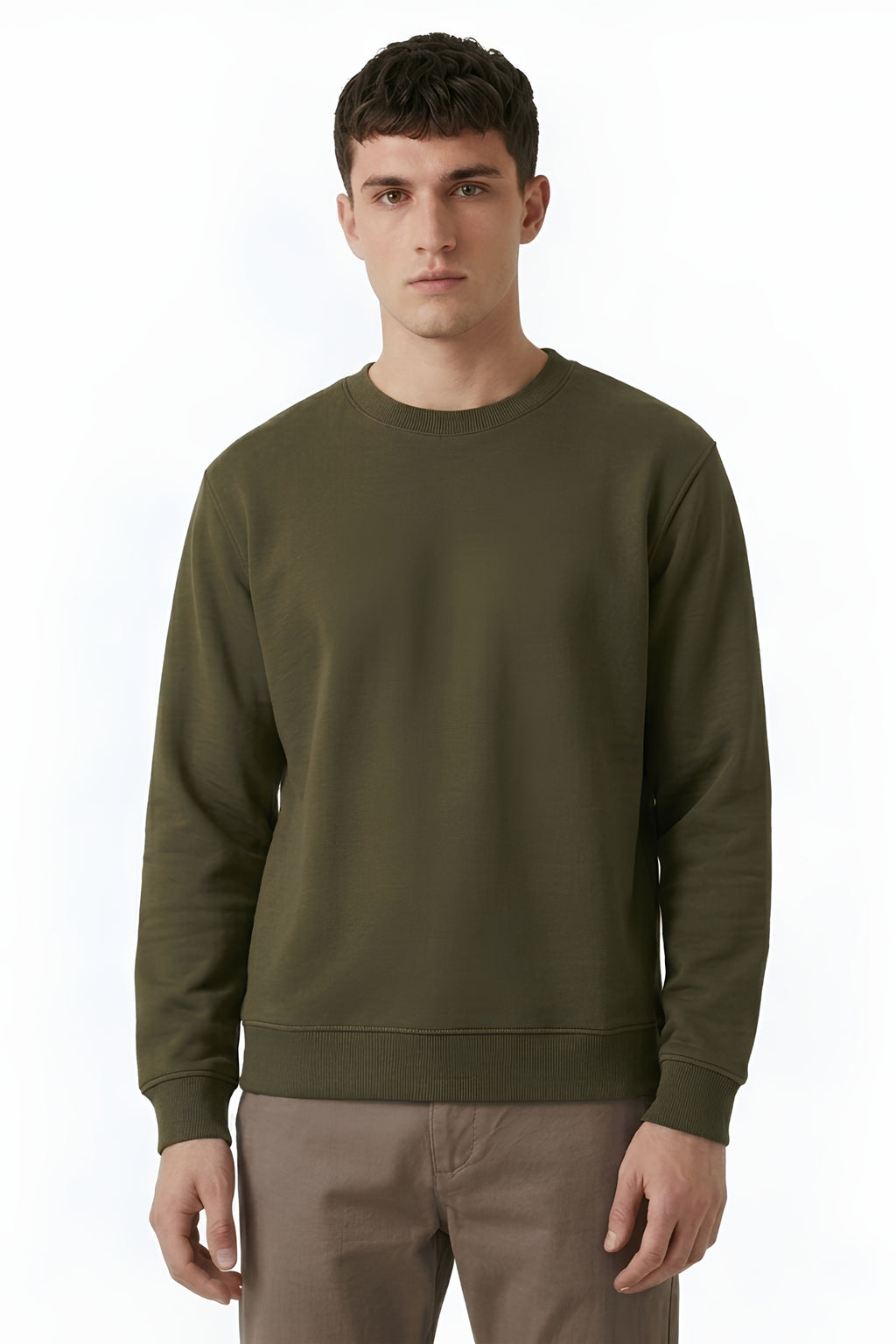 Olive Green core edition sweatshirt in premium cotton by MEBRAND front view 2