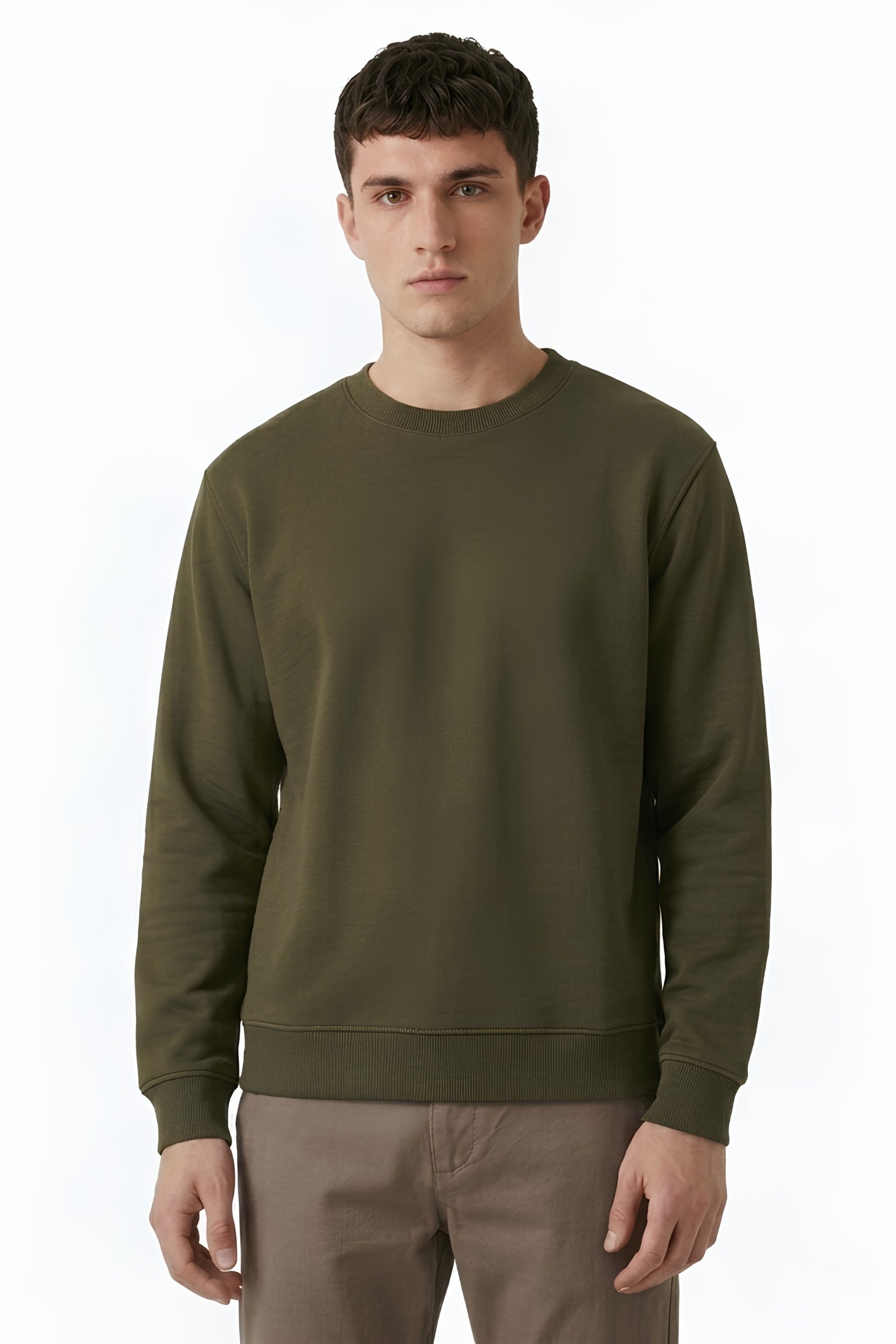 Olive Green core edition sweatshirt in premium cotton by MEBRAND front view 2