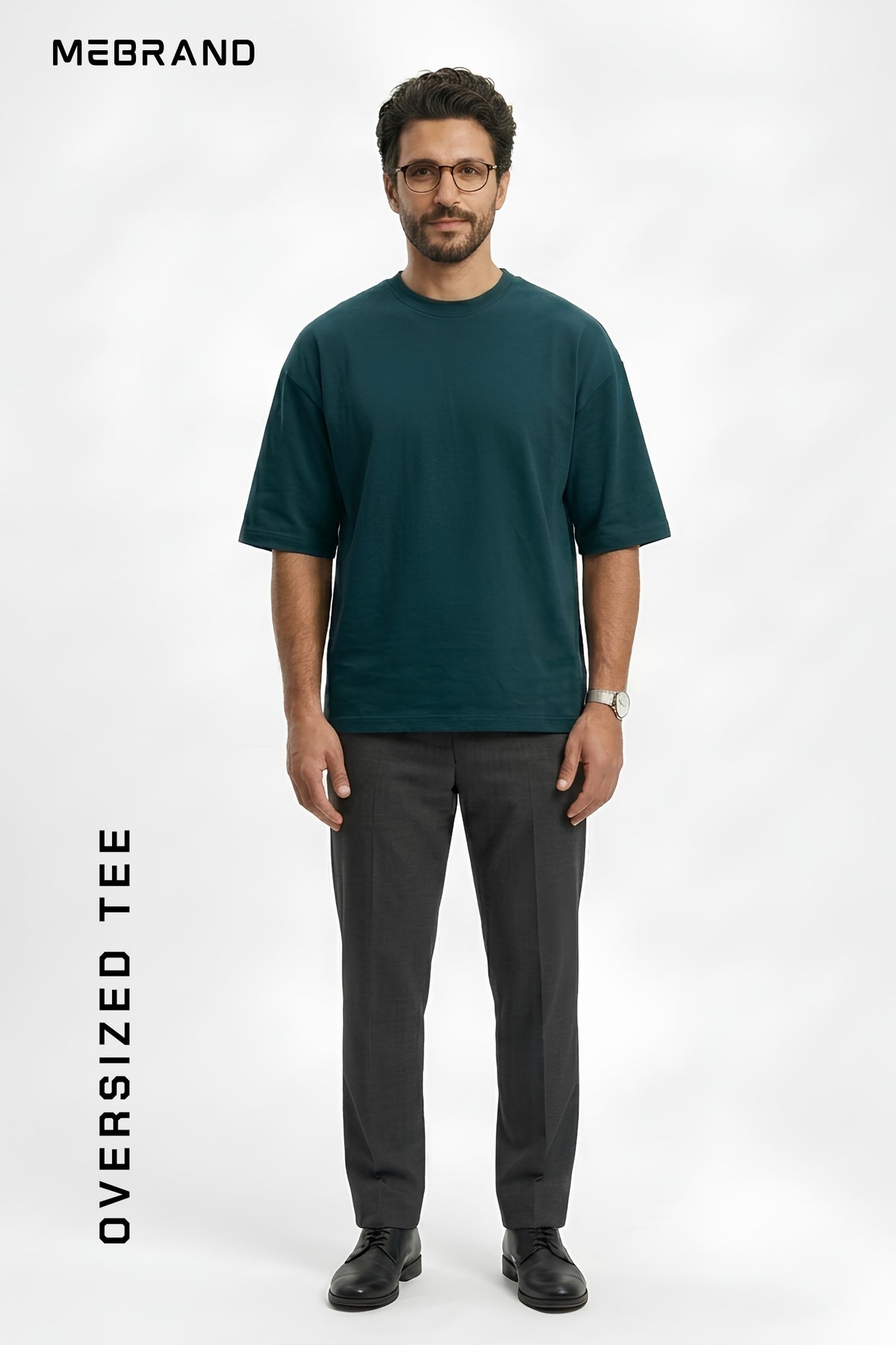 Petrol Blue Core Edition oversized tee in premium cotton by MEBRAND front view 1