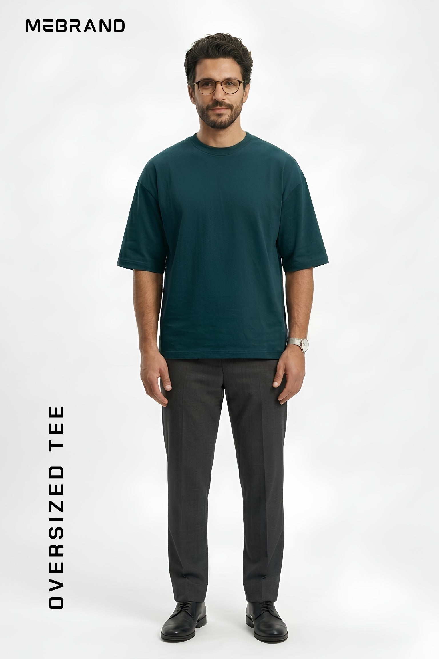 Petrol Blue Core Edition oversized tee in premium cotton by MEBRAND front view 1