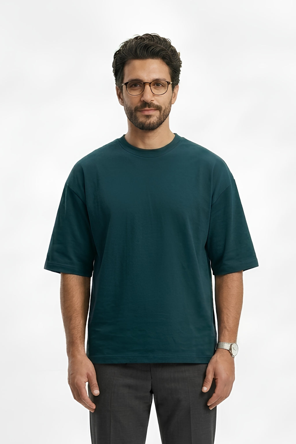 Petrol Blue Core Edition oversized tee in premium cotton by MEBRAND front view 3