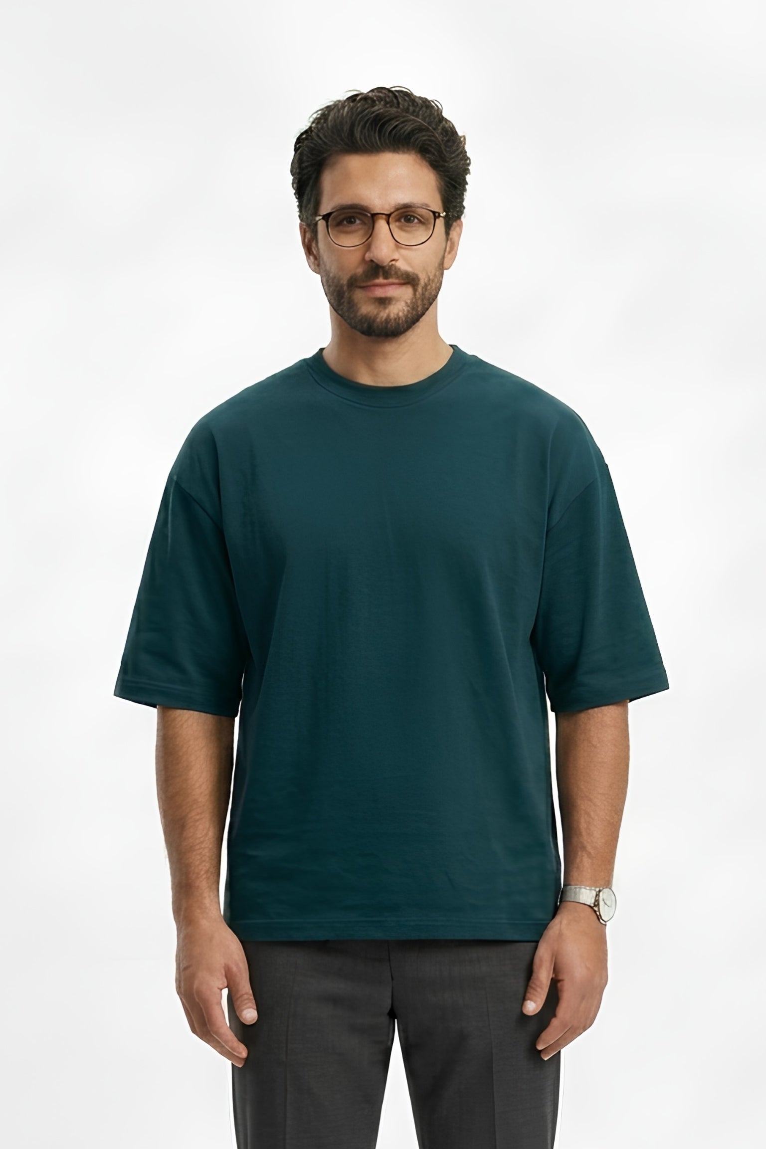 Petrol Blue Core Edition oversized tee in premium cotton by MEBRAND front view 3