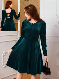 Women Velvet Round Neck Short Dress Meesho