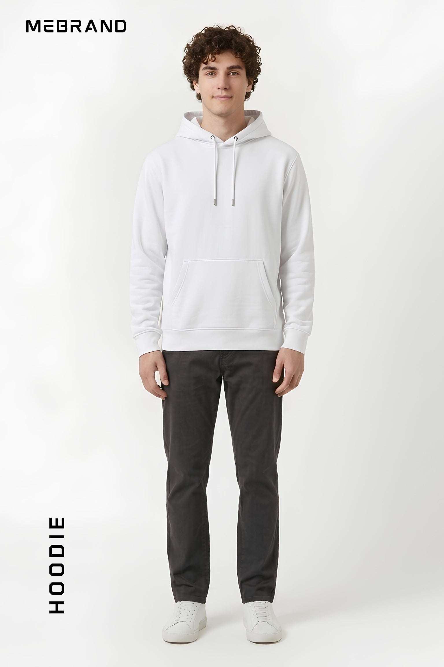 White color core edition relaxed fit hoodie in premium cotton by MEBRAND